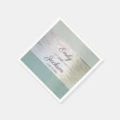 ターコイズブルーシルバーシーガラスウェディングレセプション スタンダードカクテルナプキン (角)