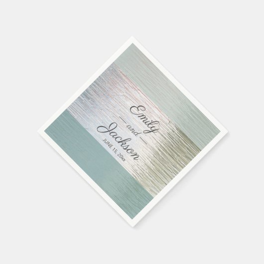 ターコイズブルーシルバーシーガラスウェディングレセプション スタンダードカクテルナプキン (角)