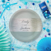ターコイズブルーシルバーシーガラスウェディングレセプション ペーパープレート (パーティー)