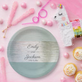 ターコイズブルーシルバーシーガラスウェディングレセプション ペーパープレート (パーティー)