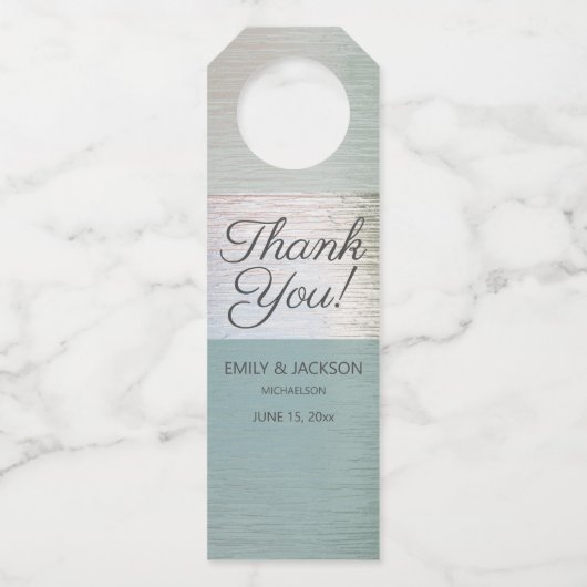 ターコイズブルーシルバーシーガラスカスタムウェディング ボトルネックタグ (正面)