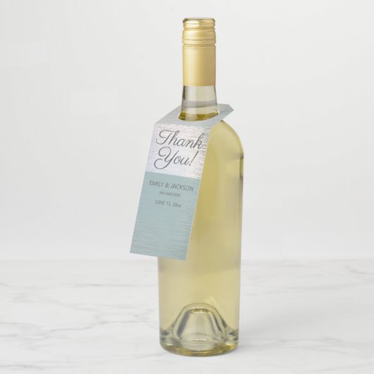 ターコイズブルーシルバーシーガラスカスタムウェディング ボトルネックタグ (アングル)