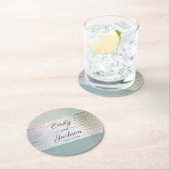 ターコイズブルーシルバーシーガラスカスタムウェディング ラウンドペーパーコースター (インサイチュ)