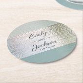 ターコイズブルーシルバーシーガラスカスタムウェディング ラウンドペーパーコースター (アングル)