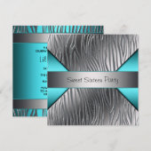 ターコイズブルーシルバーゼブラ スイート16 パーティー 招待状 (正面/裏面)