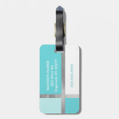ターコイズブルーシルバーフォイルストライプカラーブロック ラゲッジタグ (裏面縦)