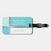 ターコイズブルーシルバーフォイルストライプカラーブロック ラゲッジタグ (裏面横)