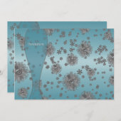 ターコイズブルーシルバーフラワーズパーティーテンプレート 招待状 (正面/裏面)