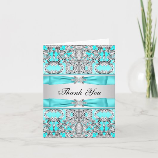 ターコイズブルーシルバー感謝 サンキューカード (正面)