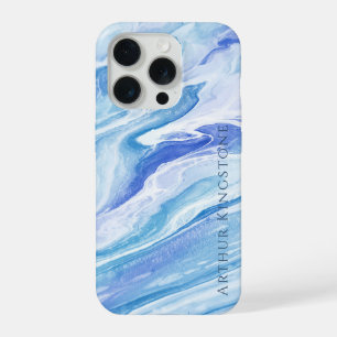 ターコイズブルーシースケープマーブルカスタマイズ iPhone 15 PROケース