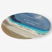 ターコイズブルーシービーチフォトハッピーバースデー ペーパープレート (アングル)