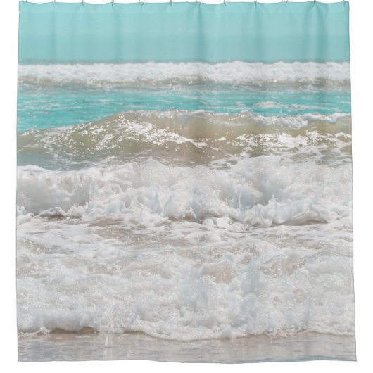 ターコイズブルースカイ海シーウェーブフォーム シャワーカーテン (正面)