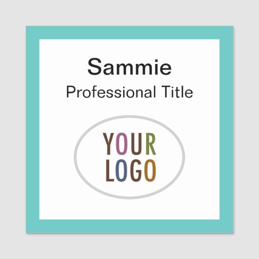 ターコイズブルースクエアネームバッジロゴ磁気ピン 名札 (正面)