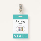 ターコイズブルースタッフIDバッジクリップリールまたはラニヤード バッジ (正面クリップ)