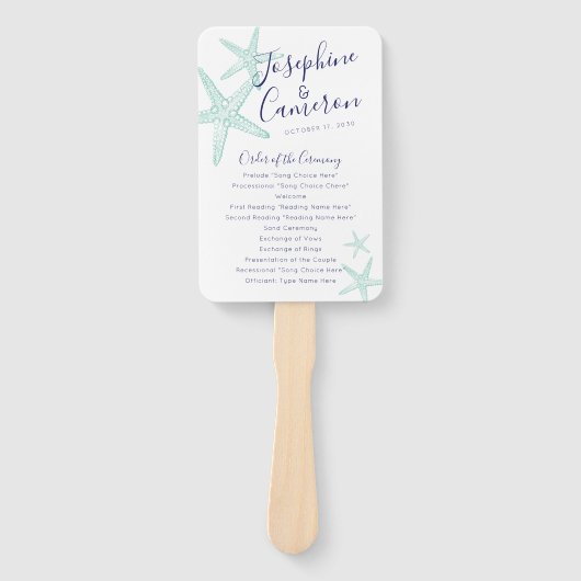 ターコイズブルースターフィッシュビーチ結婚式プログラムファン ハンドファン (正面)