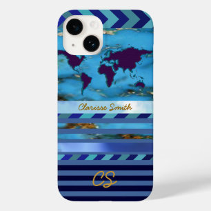 ターコイズブルーストライプの世界とと名前 Case-Mate iPhone 14ケース