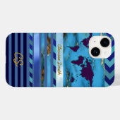 ターコイズブルーストライプの世界とと名前 Case-Mate iPhoneケース (裏面 (横))