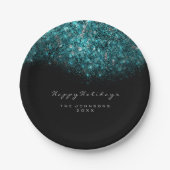 ターコイズブルースパークリーグリッター白黒ホリデー ペーパープレート (正面)