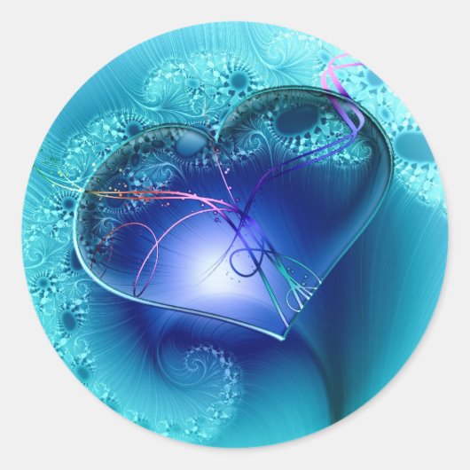 ターコイズブルースパークリーハート ラウンドシール (正面)