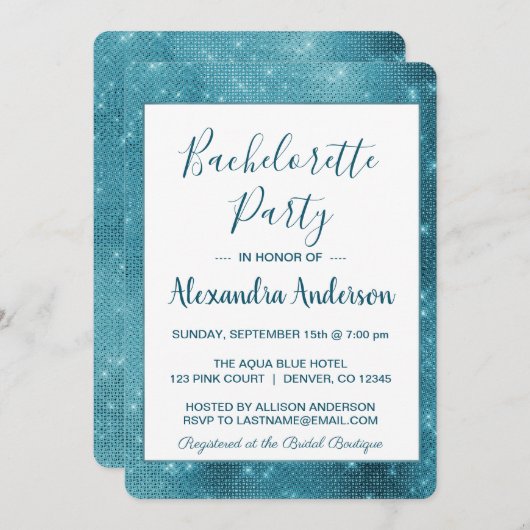 ターコイズブルースパークルバチェロレッテ 招待状 (正面/裏面)