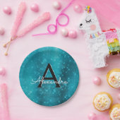 ターコイズブルースパークルモノグラム誕生日 ペーパープレート (パーティー)