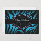 ターコイズブルーゼブラプリントシックブライダルシャワー 招待状 (裏面)