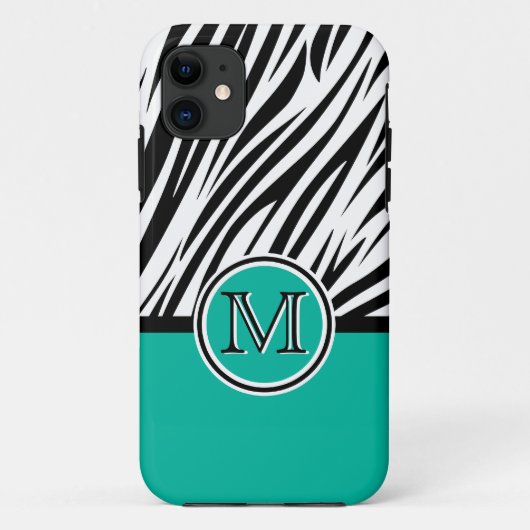 ターコイズブルーゼブラモノグラムパターン Case-Mate iPhoneケース (裏面)