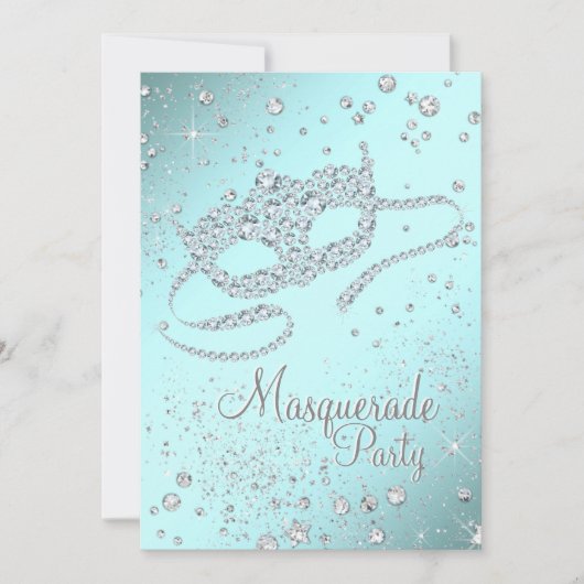 ターコイズブルーダイヤマスク仮面パーティー 招待状 (正面)