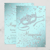 ターコイズブルーダイヤマスク仮面パーティー 招待状 (正面/裏面)