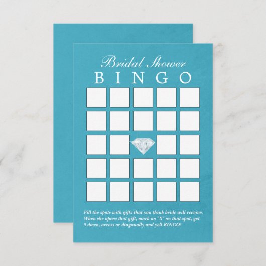 ターコイズブルーダイヤモンドのウェディングシャワー ビンゴカード (正面/裏面)