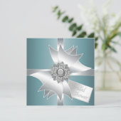 ターコイズブルーダイヤモンドリボン ウェディングシャワー招待状 招待状 (スタンド正面)