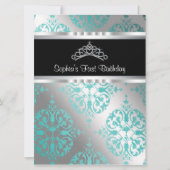 ターコイズブルーダマスク王冠プリンセス1歳誕生日パーティー 招待状 (正面)