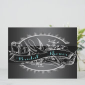 ターコイズブルーチョークボードのウェディングシャワー 招待状 (スタンド正面)