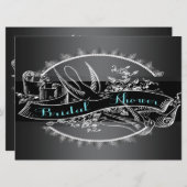 ターコイズブルーチョークボードのウェディングシャワー 招待状 (正面/裏面)