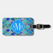 ターコイズブルーティール（緑がかった色）グレイはかりで測パターンモノグラム ラゲッジタグ (正面横)