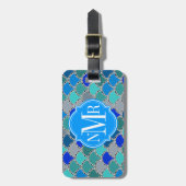 ターコイズブルーティール(緑がかった色)グレイはかりで測パターンモノグラム ラゲッジタグ (正面縦)