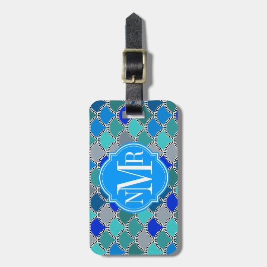 ターコイズブルーティール（緑がかった色）グレイはかりで測パターンモノグラム ラゲッジタグ (正面縦)