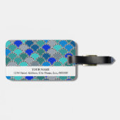 ターコイズブルーティール(緑がかった色)グレイはかりで測パターンモノグラム ラゲッジタグ (裏面横)