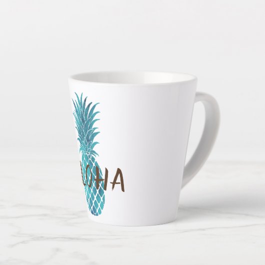 ターコイズブルートロピカルパイナップルアロハ カフェラテマグ (右アングル)