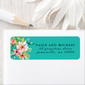 ターコイズブルートロピカルボタニカル差出人住所 ラベル (インサイチュ)