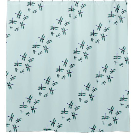 ターコイズブルートンボ模様 シャワーカーテン (正面)