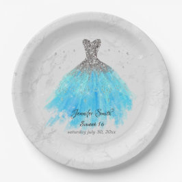 ターコイズブルードレスグリッターSweet sixteen ペーパープレート