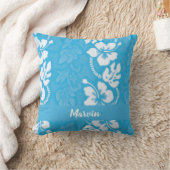 ターコイズブルーハワイアンハイビスカスフラワーパターン(の模様が)ある クッション (ブランケット)