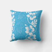 ターコイズブルーハワイアンハイビスカスフラワーパターン(の模様が)ある クッション (裏面)