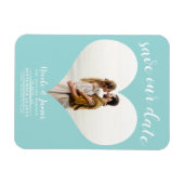 ターコイズブルーハート写真ウェディング日付を保存 マグネット (横)