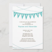 ターコイズブルーバナー婚約招待状 招待状 (正面)