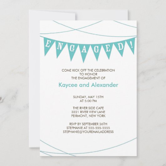 ターコイズブルーバナー婚約招待状 招待状 (正面)