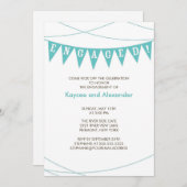 ターコイズブルーバナー婚約招待状 招待状 (正面/裏面)