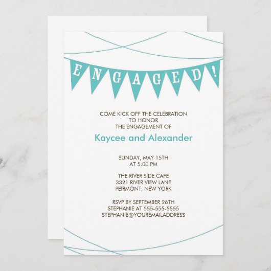 ターコイズブルーバナー婚約招待状 招待状 (正面/裏面)