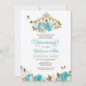 ターコイズブルーバラゴールデンティアラバタフライクインセ 招待状 (正面)